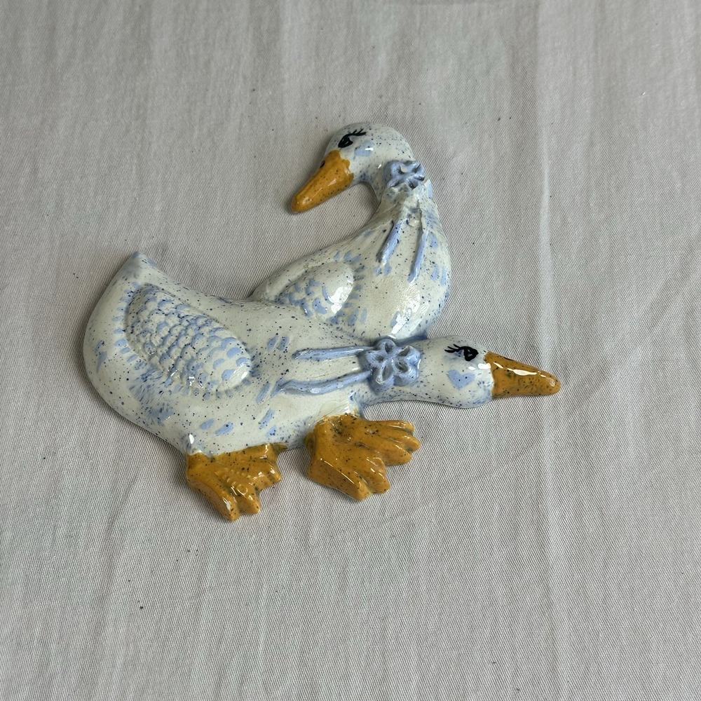 Vintage Country Blue Speckled Farmhouse Ceramic Duck/Geese Decor Handmade 80's - Picture 3 of 7